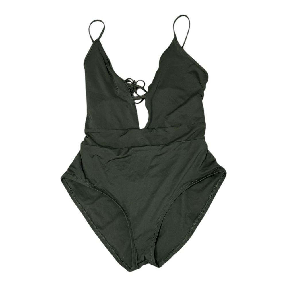 BECCA Plunge One-Piece Swimsuit BayLeaf Green Size M Swim Bathing Suit Beach - Picture 2 of 7